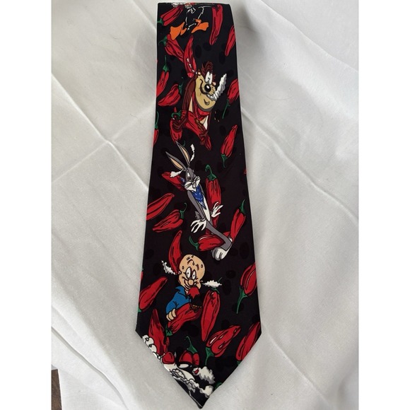 Looney Tunes Mania Other - LOONEY TUNES MANIA - Vtg 90s Hot Chili Pepper Bugs Bunny Taz Black Neck Tie